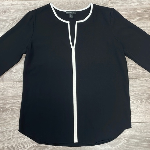 Adrienne Vittadini Long Sleeve Chiffon Blouse Black with White Trim M - Picture 4 of 16